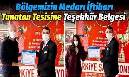 Bölgemizin Medarı İftiharı Tunatan Tesisine Teşekkür Belgesi..