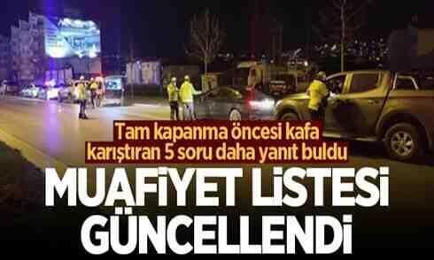 Muafiyet listesi güncellendi!