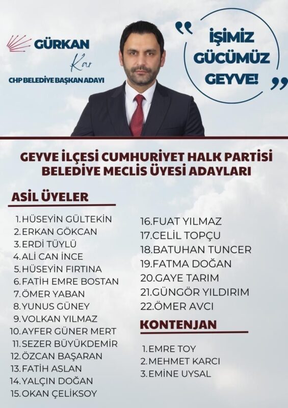 CHP Geyve Belediye Meclis Üyesi Adayları belli oldu