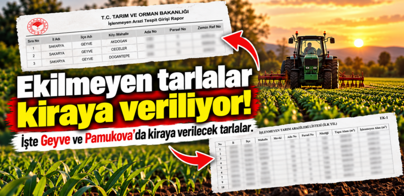 Ekilmeyen tarlalar kiraya veriliyor! Geyve ve Pamukova’daki araziler belli oldu