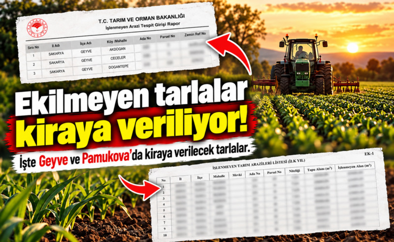 Ekilmeyen tarlalar kiraya veriliyor! Geyve ve Pamukova’daki araziler belli oldu