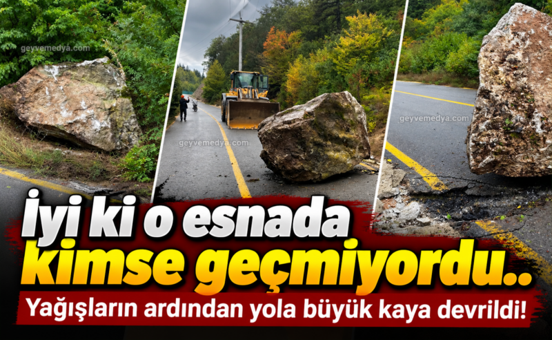 Yolda kaya paniği… Yağışların ardından büyük kaya yola düştü!