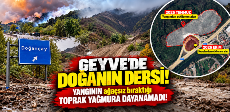 Geyve’de doğanın dersi! Yangının yaraladığı toprak yağmura dayanamadı.