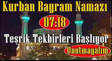 Geyve İçin Kurban Bayram Namazı Vakti